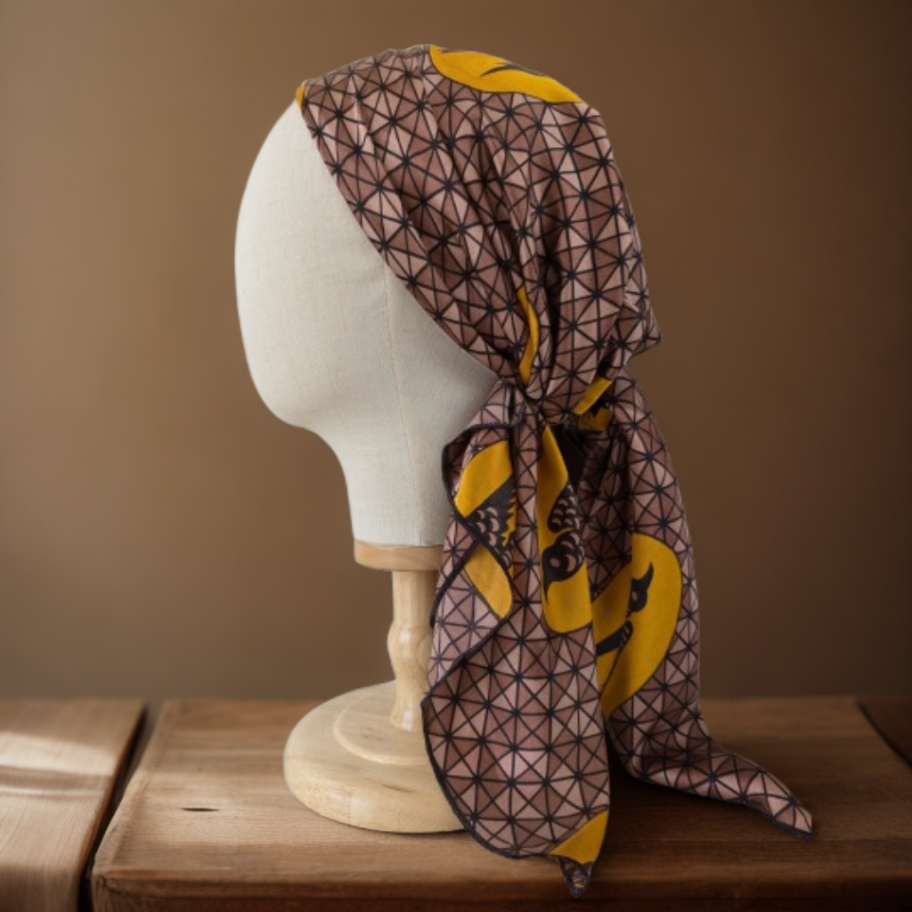 Bon'wax satin de soie géométrie marron
